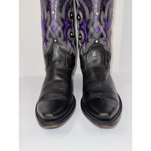 Gypsy Rose Western Boot Leather Cowboy Black Purple Studded Rhinestone Women 7.5 - Picture 7 of 16